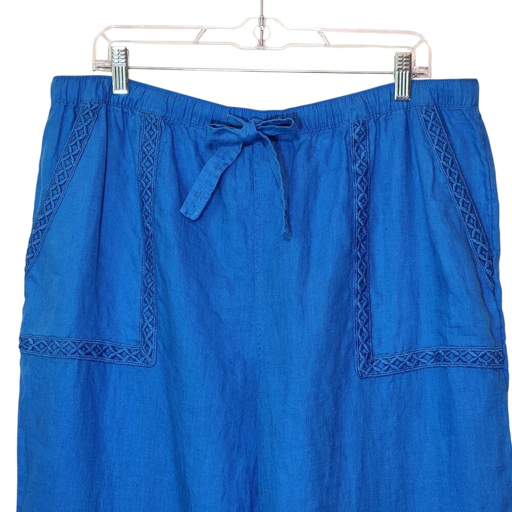 Joie Linen Wide Leg Pull On Cropped Pants Elastic Tie Waist Royal Blue XL - Picture 3 of 12